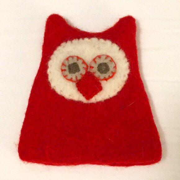 Handmade Felted Wool Owl Egg Cozy with Metal Egg Cup - Picture 1 of 13